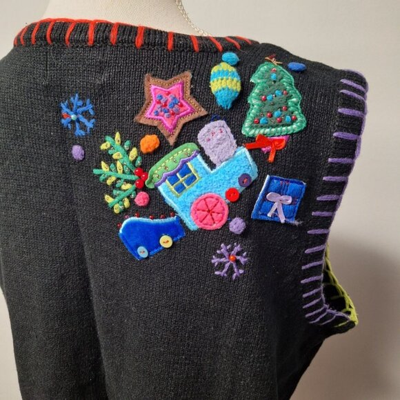 Quacker Factory Christmas Vest Bells Large Embelished  Sweater Knit Embroidered - Picture 5 of 13